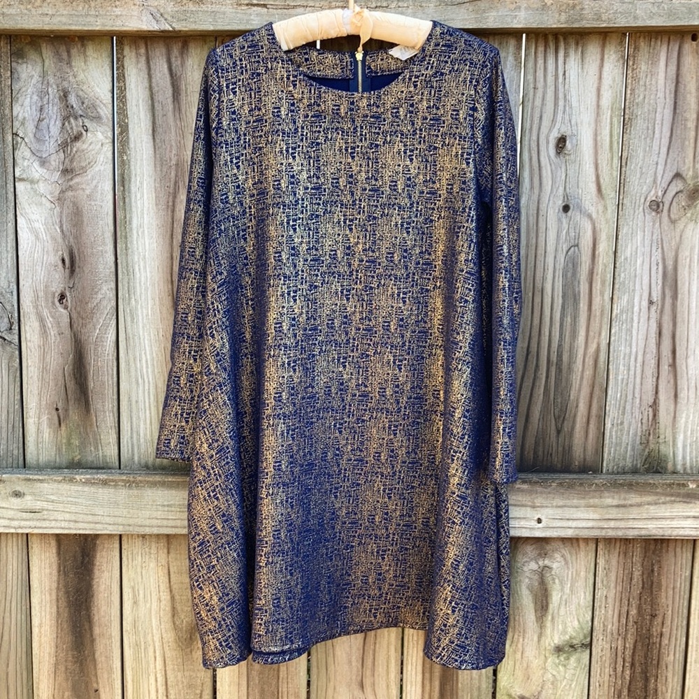 Peach Love gold and blue long sleeve dress